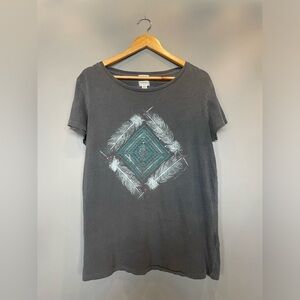 Ralph Lauren Charcoal Short-Sleeve Tee with Teal Feather Diamond Graphic
